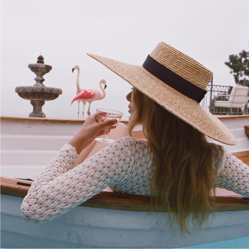 Lack Of Color Straw Hat with Black Band - Picture 3 of 9